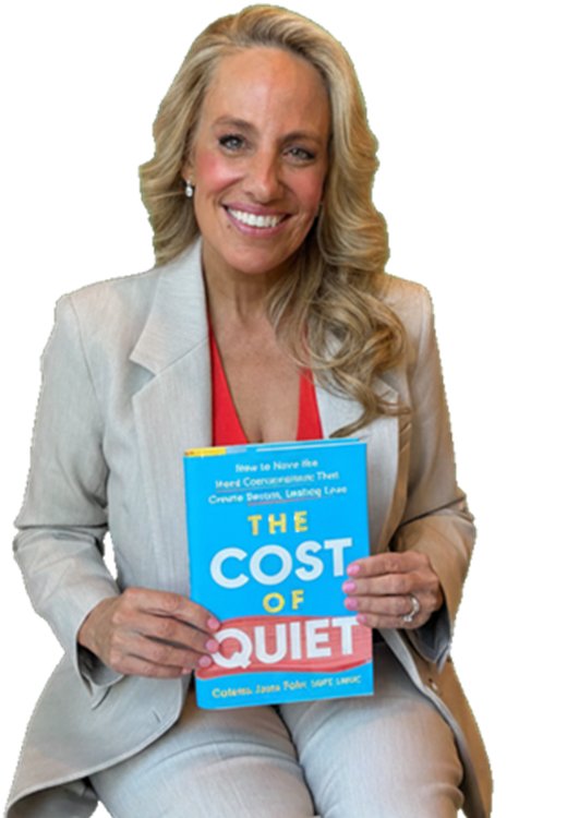Colette Fehr holding her book The Cost of Quiet